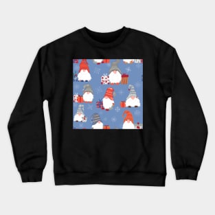 Christmas Gnomes with Snowflakes and Presents on Pale Blue Crewneck Sweatshirt